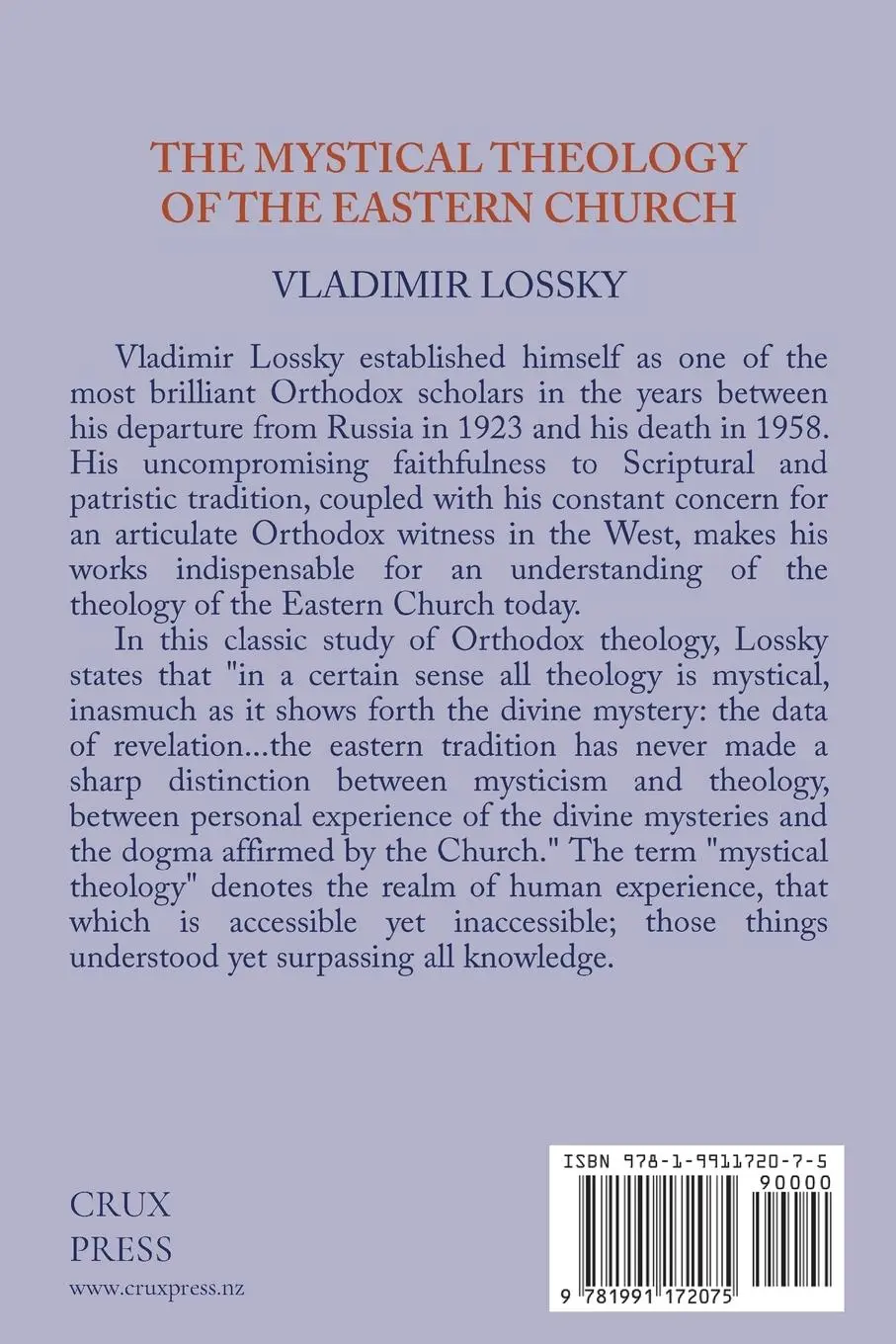 Rückseite: 9781991172075 | The Mystical Theology of the Eastern Church | Vladimir Lossky | Buch