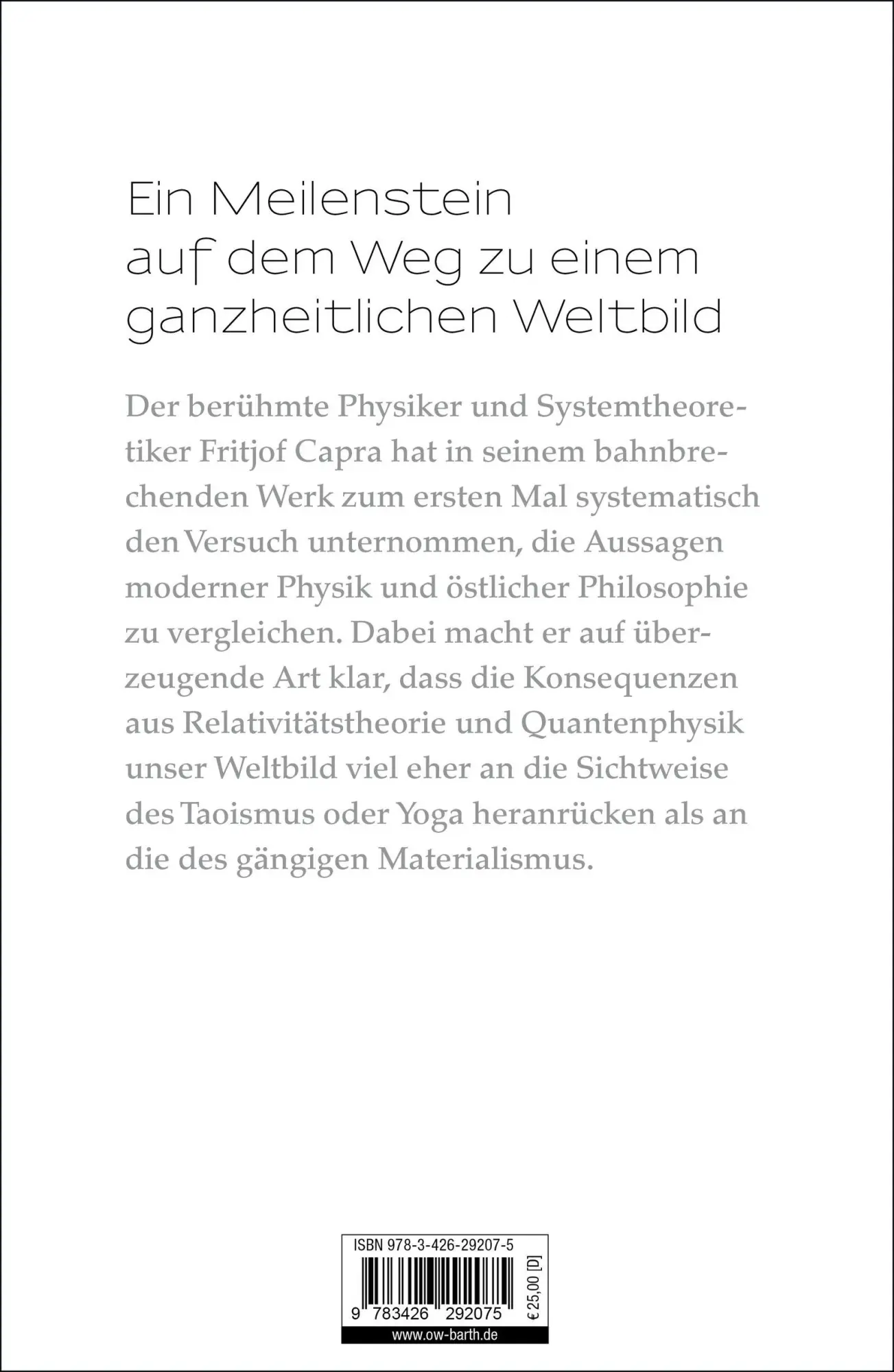 Rückseite: 9783426292075 | Das Tao der Physik | Fritjof Capra | Taschenbuch | 344 S. | Deutsch