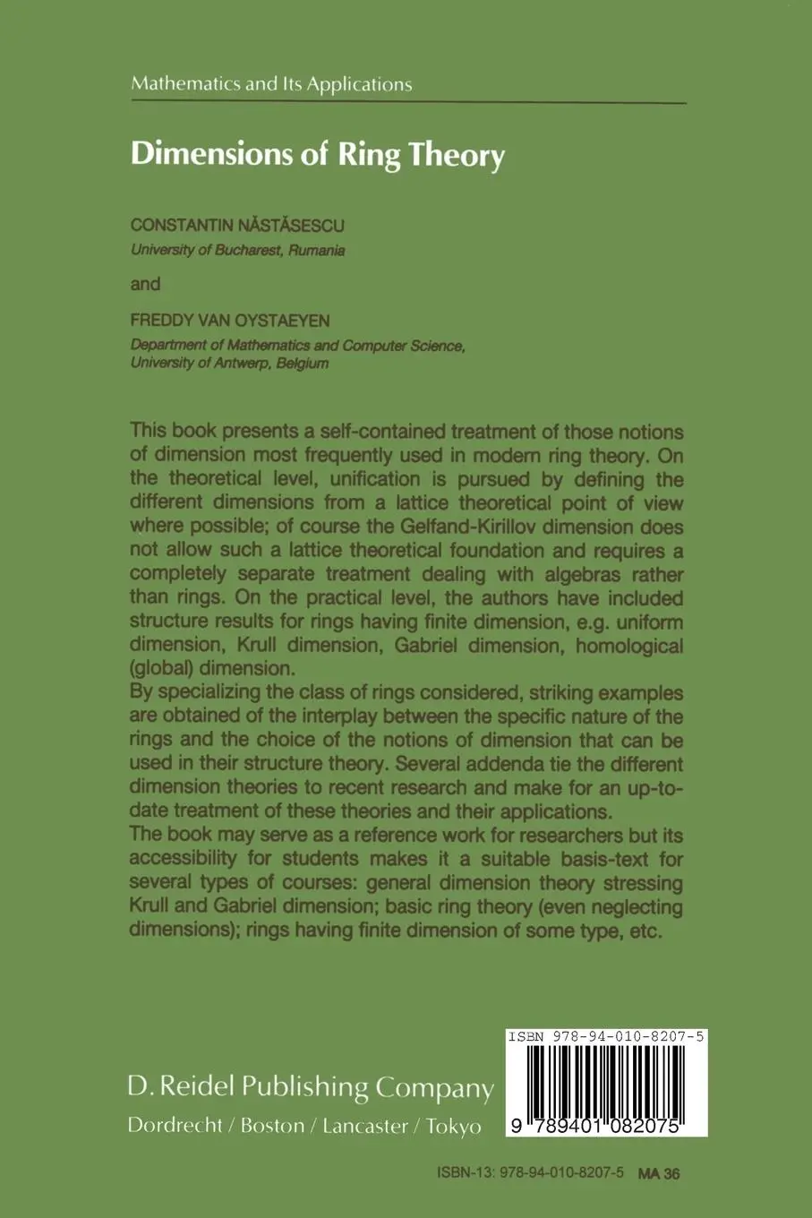 Rückseite: 9789401082075 | Dimensions of Ring Theory | C. Nastasescu (u. a.) | Taschenbuch | xi