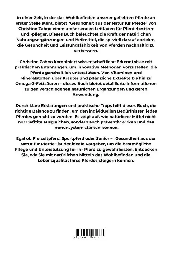 Rückseite: 9783384232175 | Gesundheit aus der Natur für Pferde | Christine Zahno | Buch | 272 S.