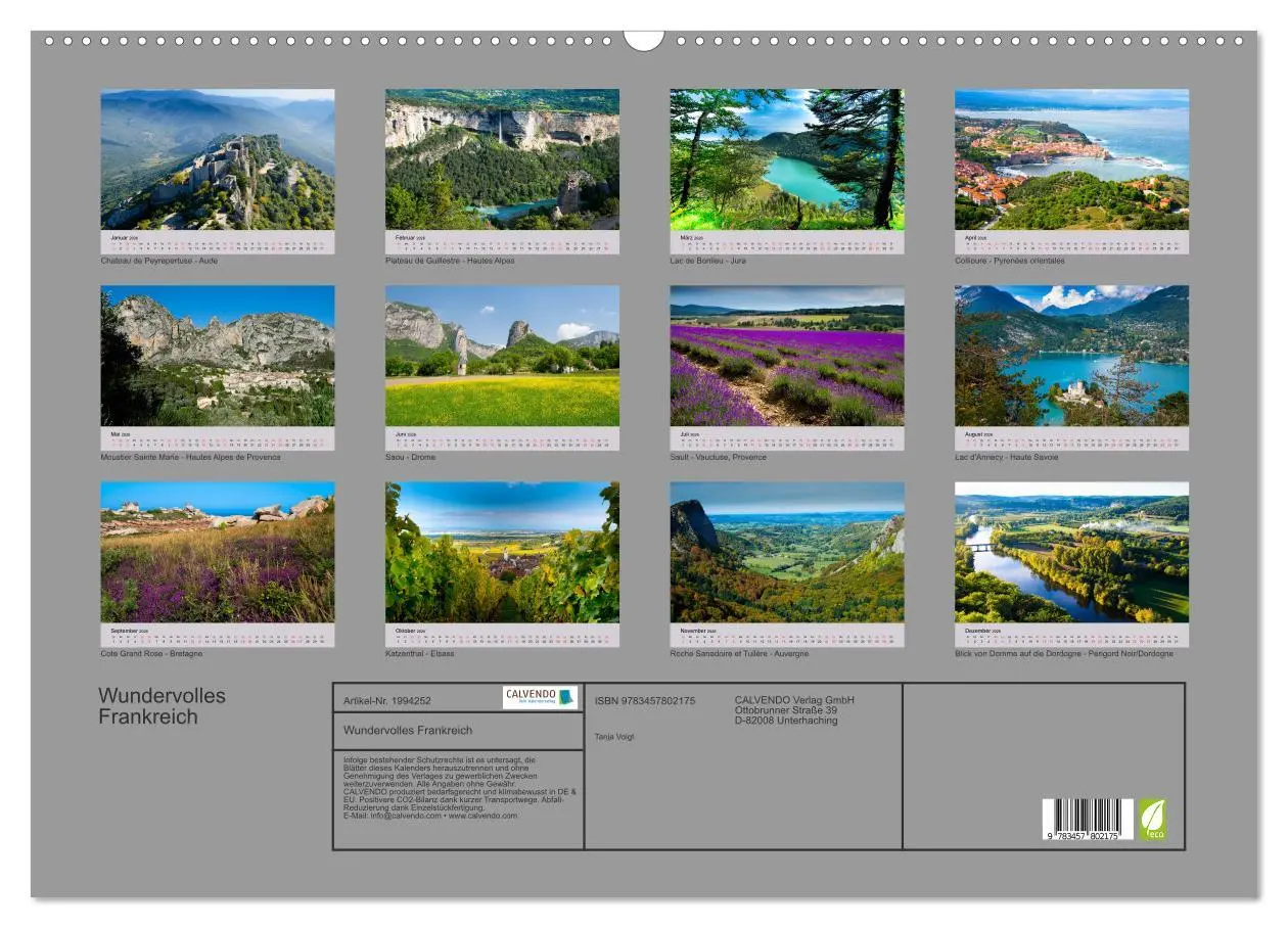 Bild: 9783457802175 | Wundervolles Frankreich (Wandkalender 2026 DIN A2 quer), CALVENDO...