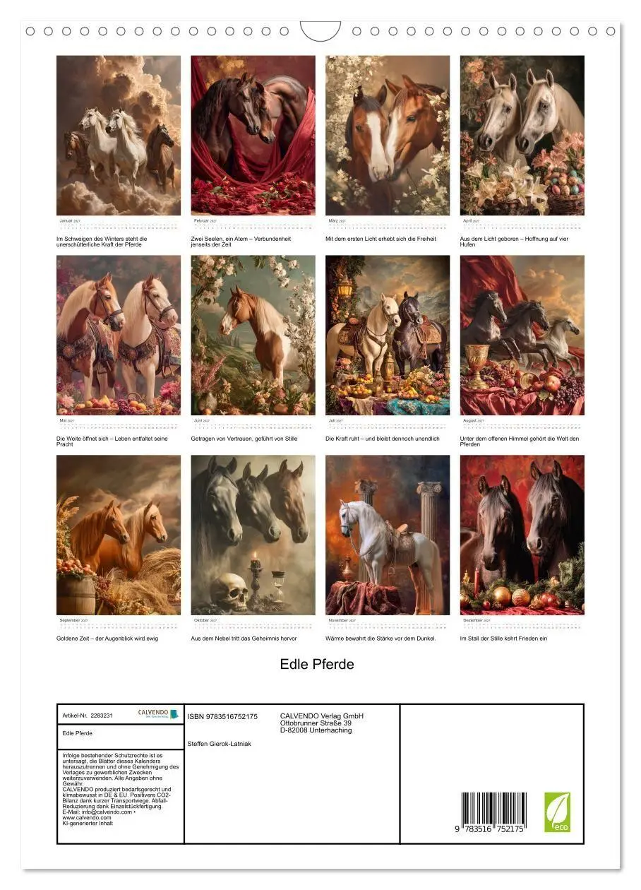 Bild: 9783516752175 | Edle Pferde (Wandkalender 2027 DIN A3 hoch), CALVENDO Monatskalender