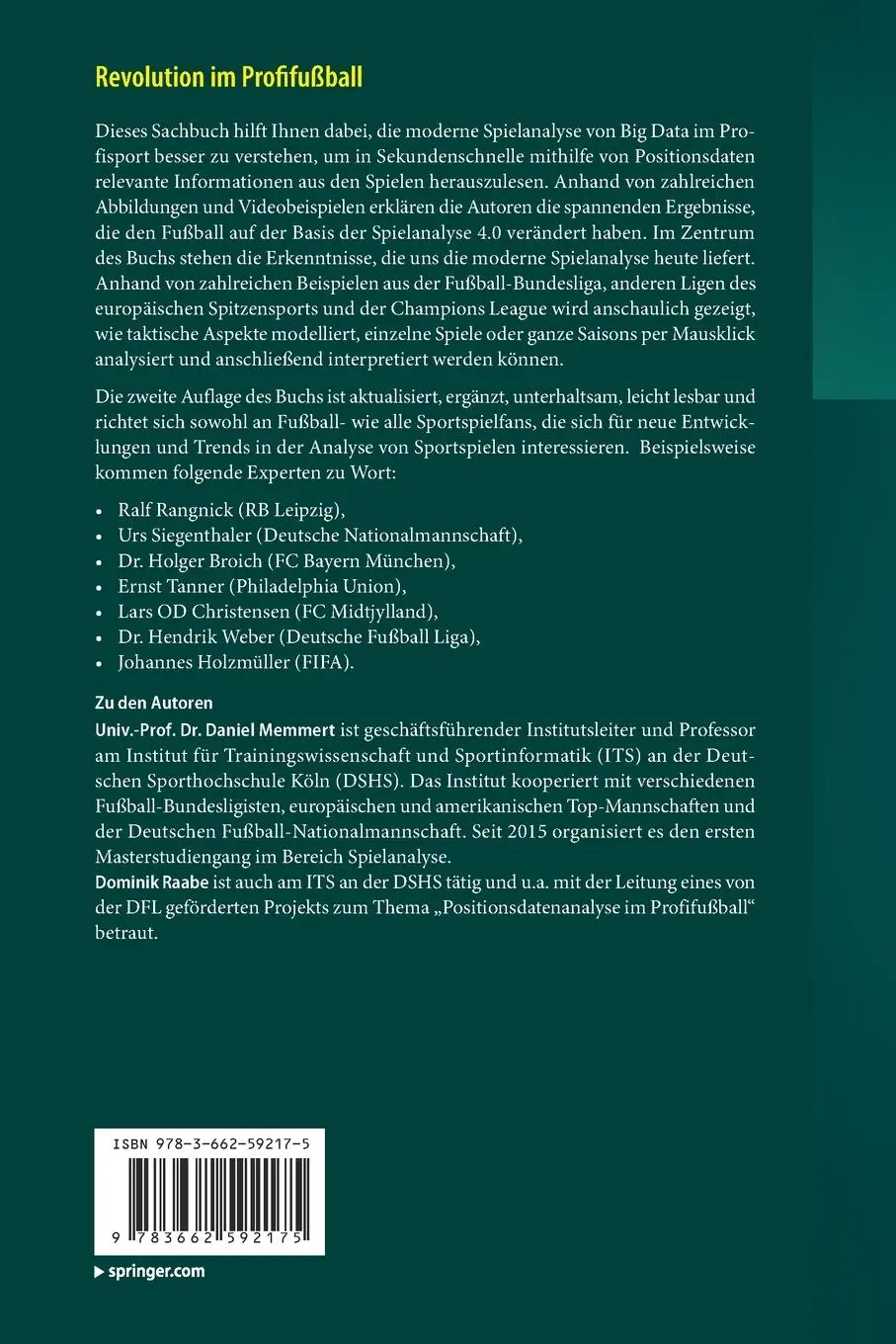 Rückseite: 9783662592175 | Revolution im Profifußball | Mit Big Data zur Spielanalyse 4.0 | Buch