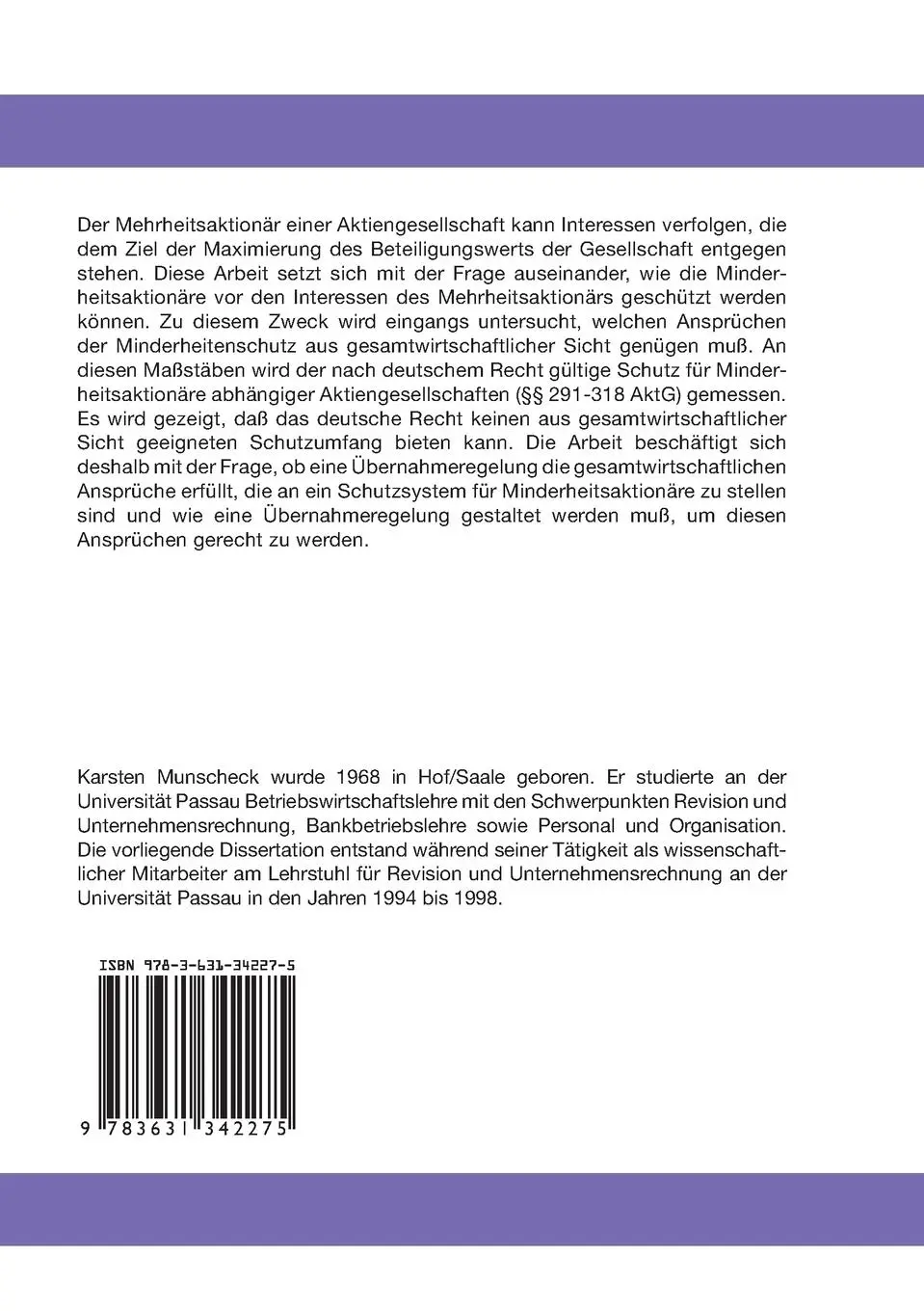 Rückseite: 9783631342275 | Die Übernahmeregelung - eine Alternative zum Schutz von...