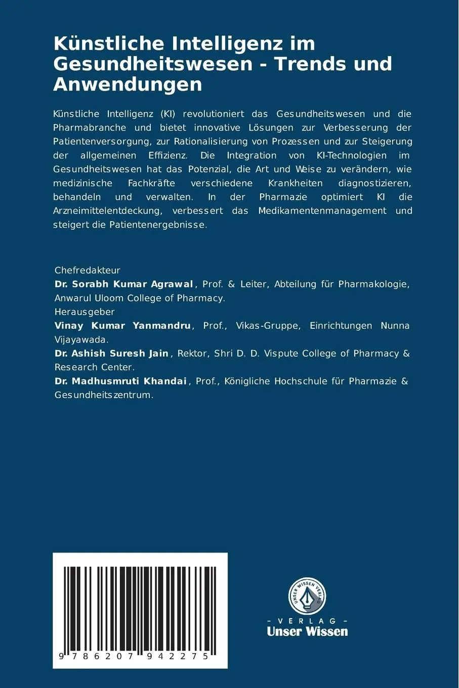 Rückseite: 9786207942275 | Künstliche Intelligenz im Gesundheitswesen - Trends und Anwendungen