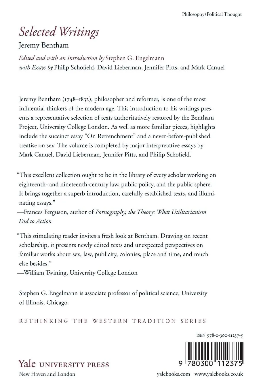 Rückseite: 9780300112375 | Selected Writings | Jeremy Bentham | Taschenbuch | Englisch | 2011