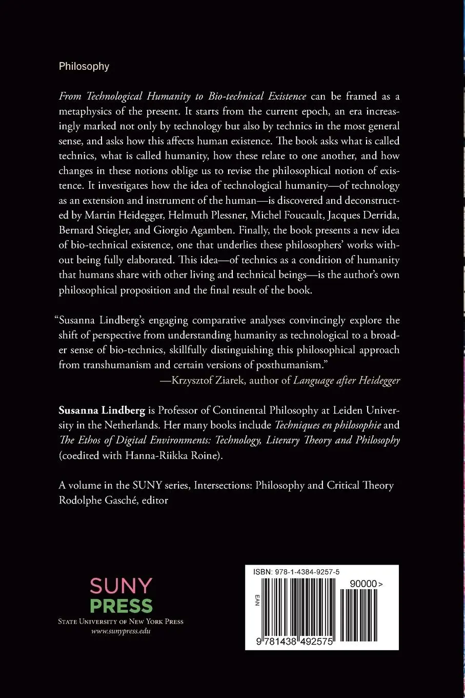 Rückseite: 9781438492575 | From Technological Humanity to Bio-technical Existence | Lindberg