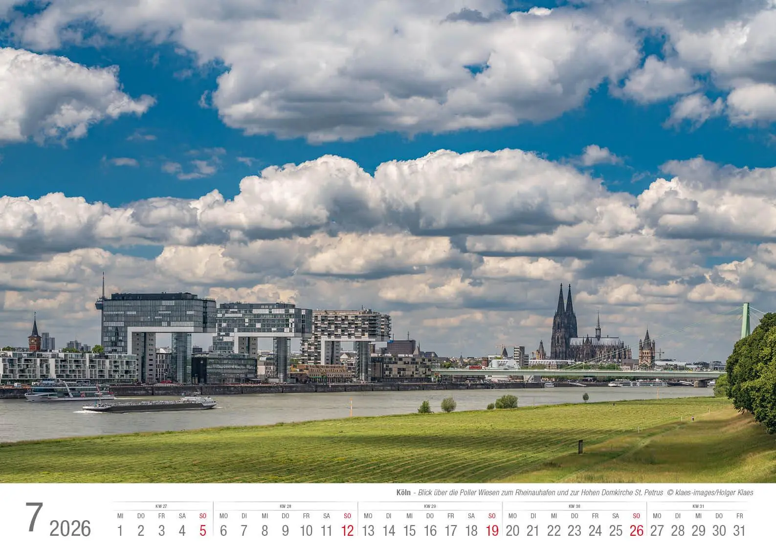 Bild: 9783965352575 | Köln 2026 Bildkalender A3 quer, spiralgebunden | Holger Klaes | 2026