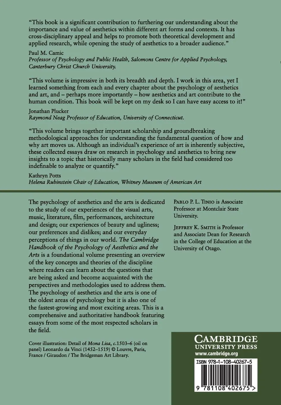 Rückseite: 9781108402675 | The Cambridge Handbook of the Psychology of Aesthetics and the Arts