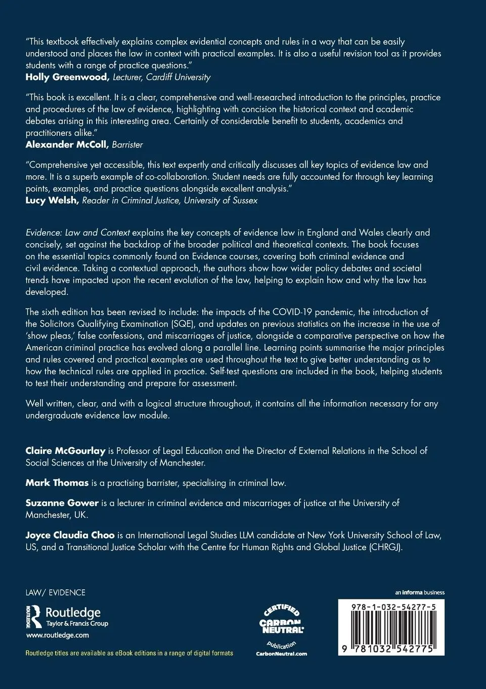 Rückseite: 9781032542775 | Evidence | Law and Context | Claire Mcgourlay (u. a.) | Taschenbuch