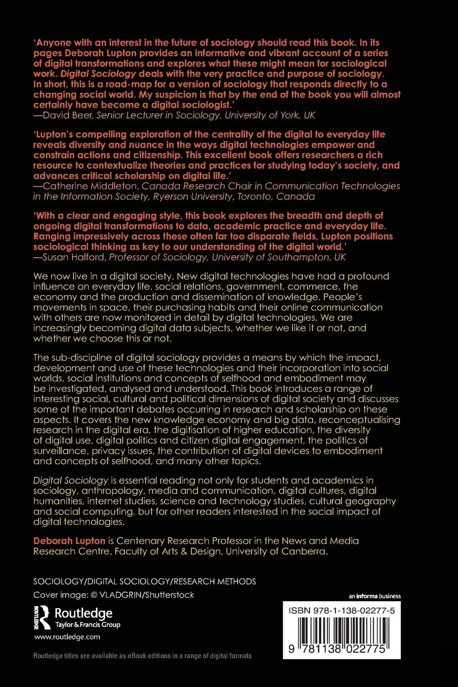 Rückseite: 9781138022775 | Digital Sociology | Deborah Lupton | Taschenbuch | Englisch | 2014