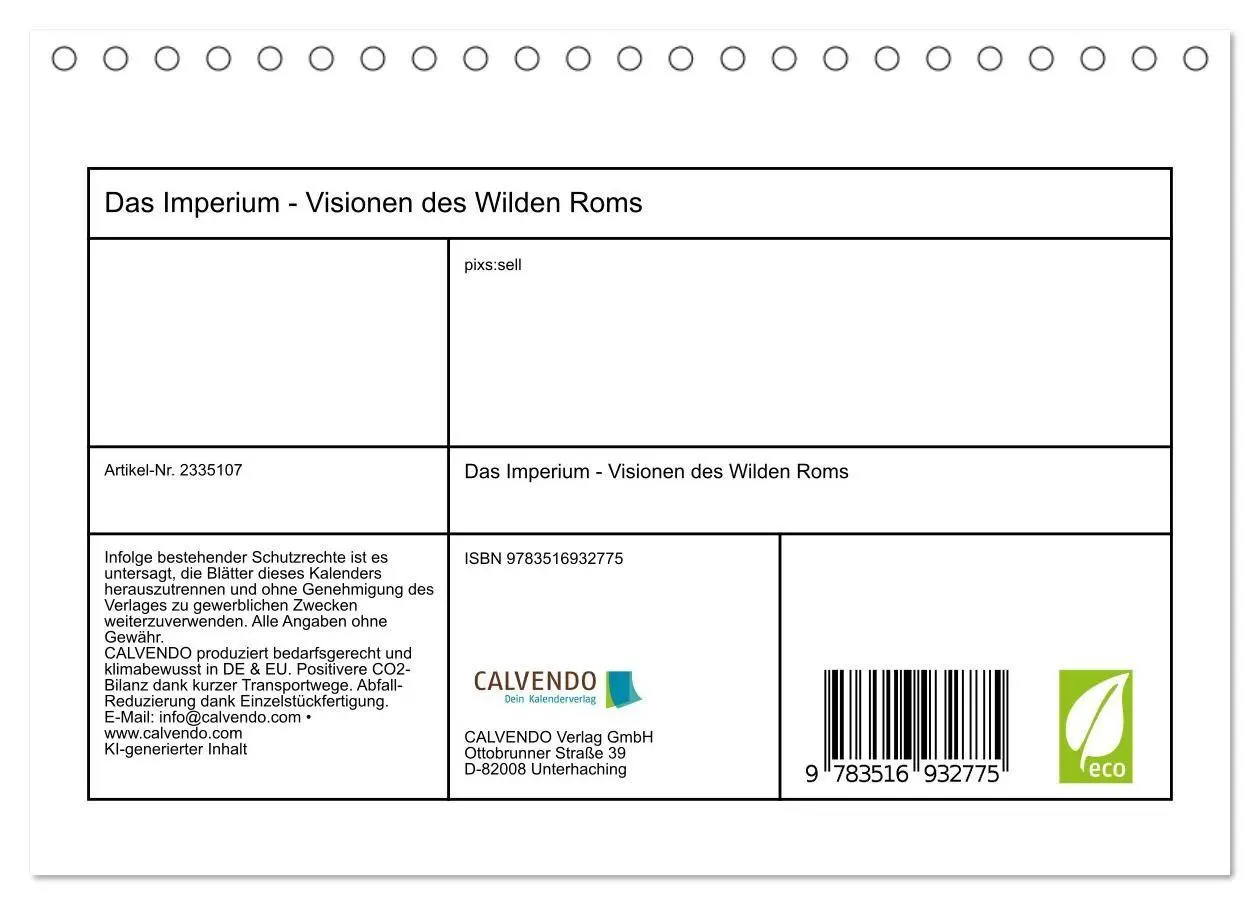 Bild: 9783516932775 | Das Imperium - Visionen des Wilden Roms (Tischkalender 2027 DIN A5...
