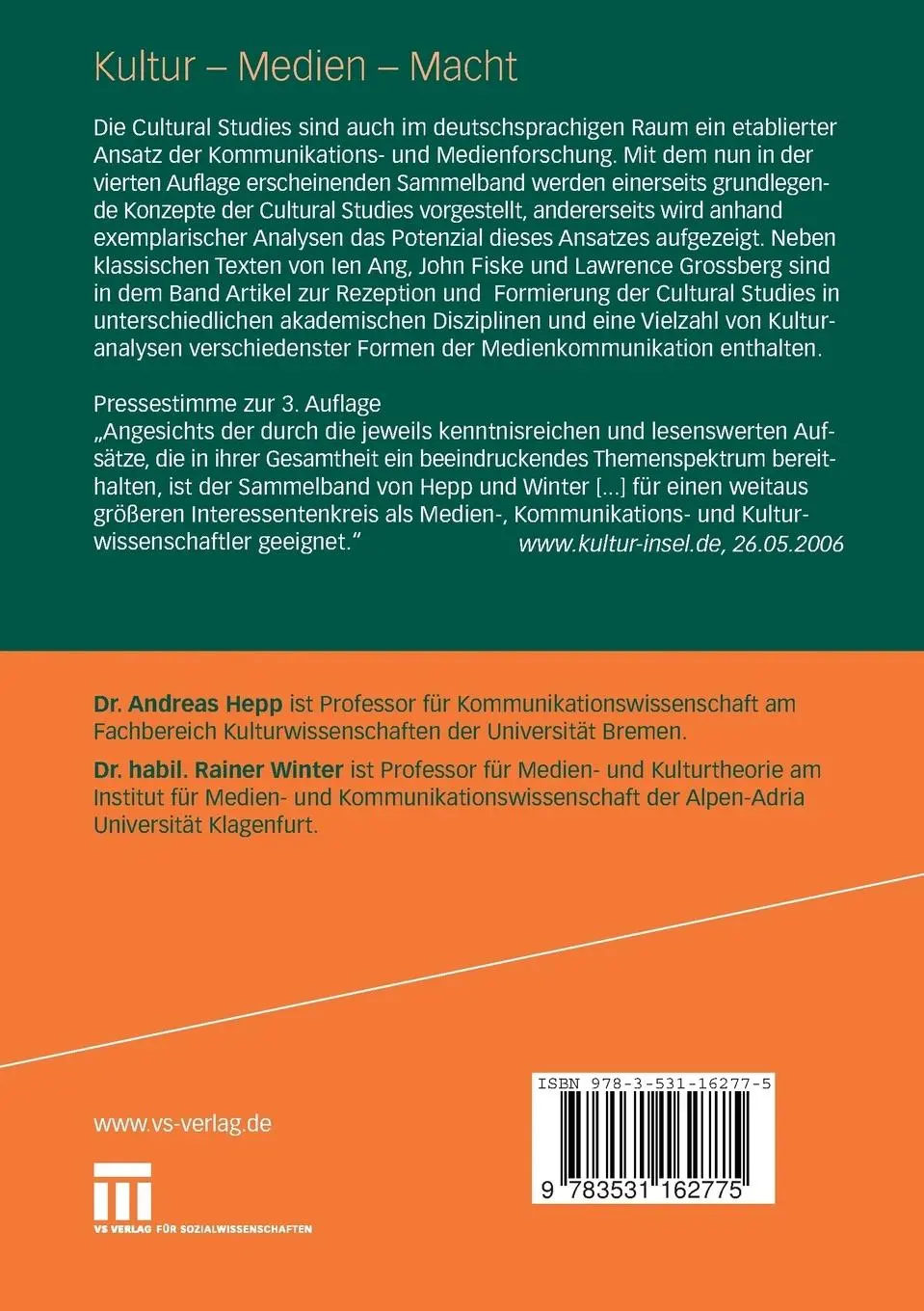 Rückseite: 9783531162775 | Kultur - Medien - Macht | Cultural Studies und Medienanalyse | Buch