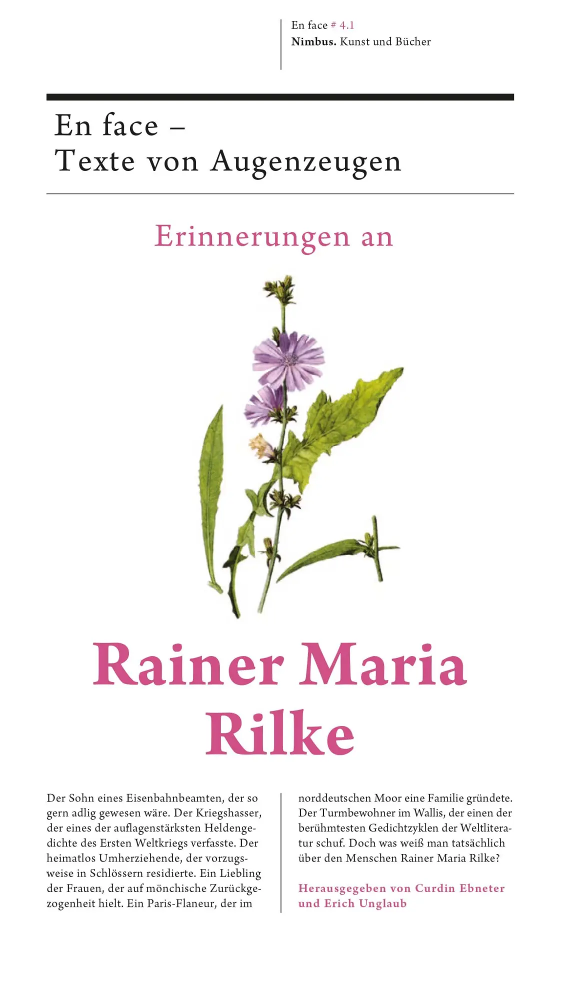 Cover: 9783907142875 | Erinnerungen an Rainer Maria Rilke | En face - Texte von Augenzeugen