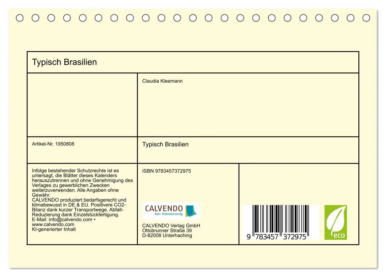 Bild: 9783457372975 | Typisch Brasilien (Tischkalender 2026 DIN A5 quer), CALVENDO...