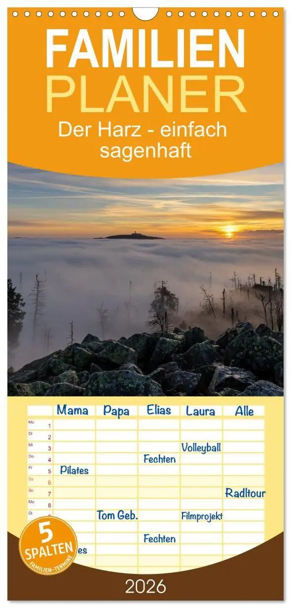 Cover: 9783516663075 | Familienplaner 2026 - Der Harz - einfach sagenhaft mit 5 Spalten...