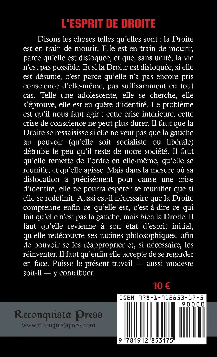 Rückseite: 9781912853175 | L'Esprit de Droite | Analyse morale et politique | Louis Le Carpentier
