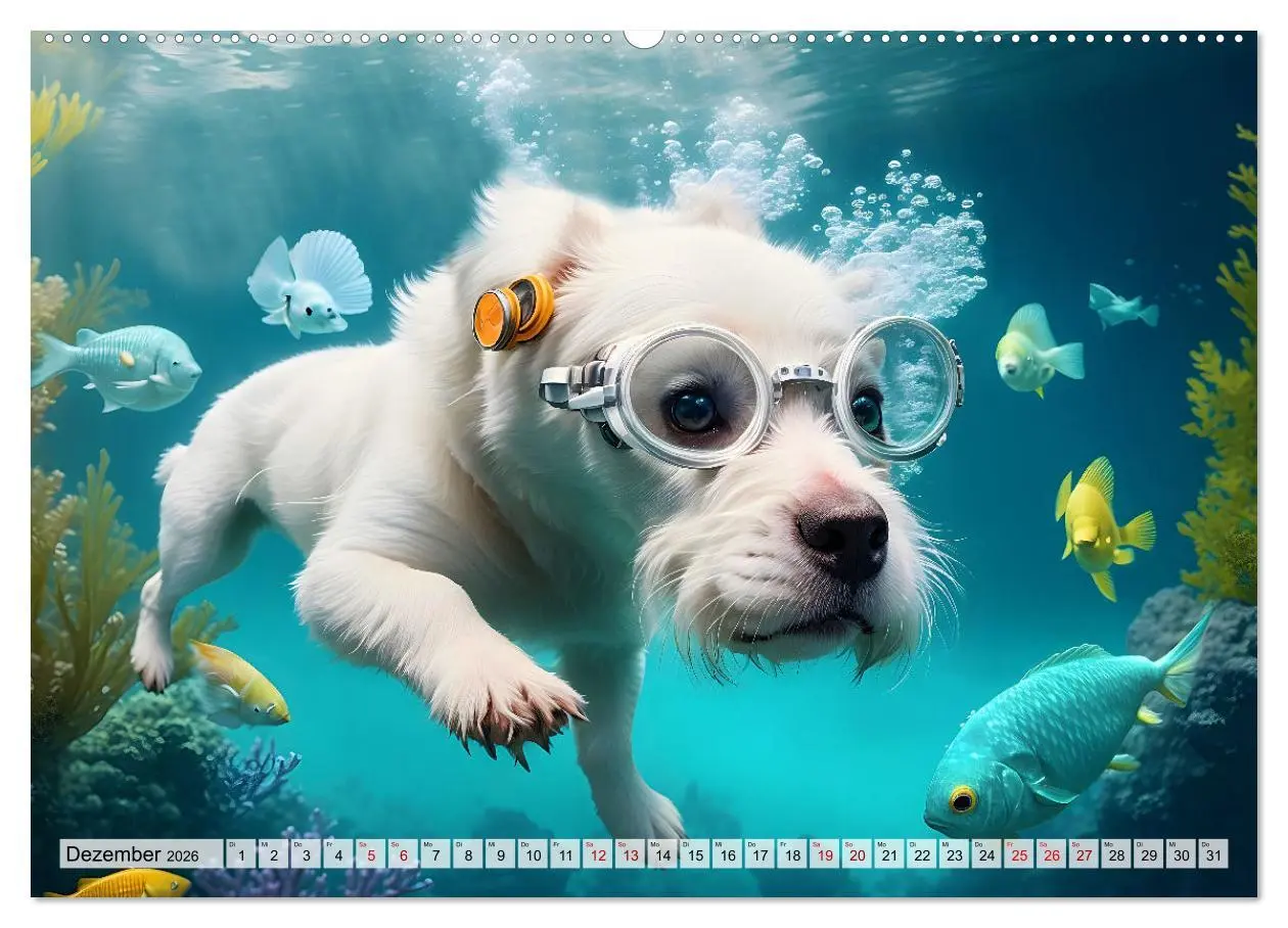 Bild: 9783457493175 | Hunde abgetaucht (hochwertiger Premium Wandkalender 2026 DIN A2...