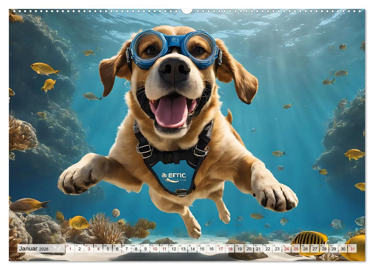 Bild: 9783457493175 | Hunde abgetaucht (hochwertiger Premium Wandkalender 2026 DIN A2...