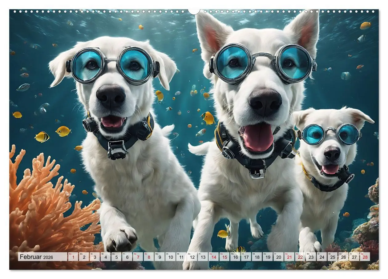 Bild: 9783457493175 | Hunde abgetaucht (hochwertiger Premium Wandkalender 2026 DIN A2...