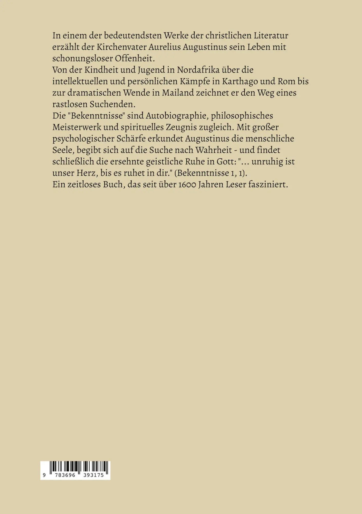 Rückseite: 9783696393175 | Bekenntnisse | Aurelius Augustinus | Taschenbuch | 356 S. | Deutsch