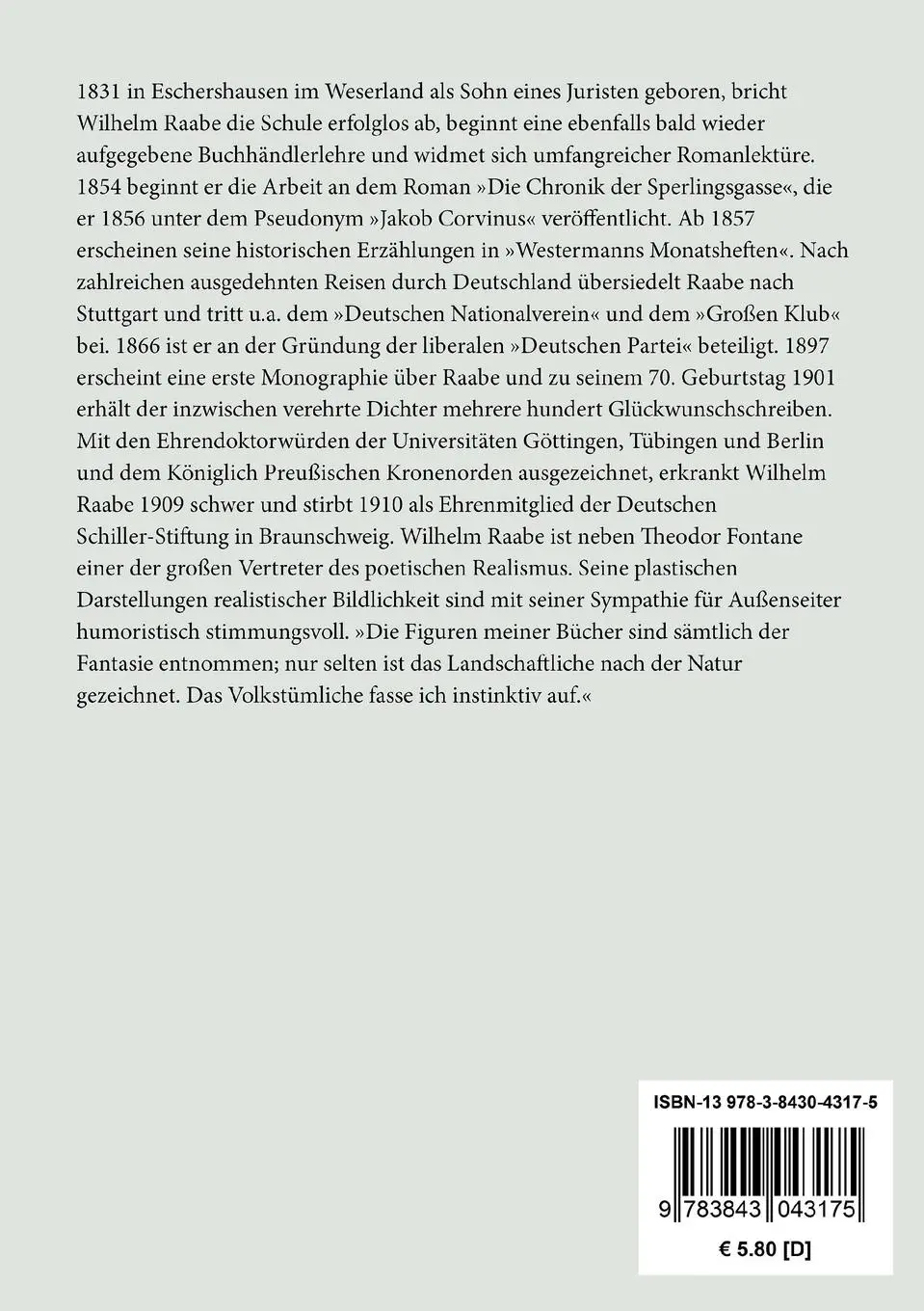 Rückseite: 9783843043175 | Holunderblüte / Das letzte Recht | Zwei Erzählungen | Wilhelm Raabe