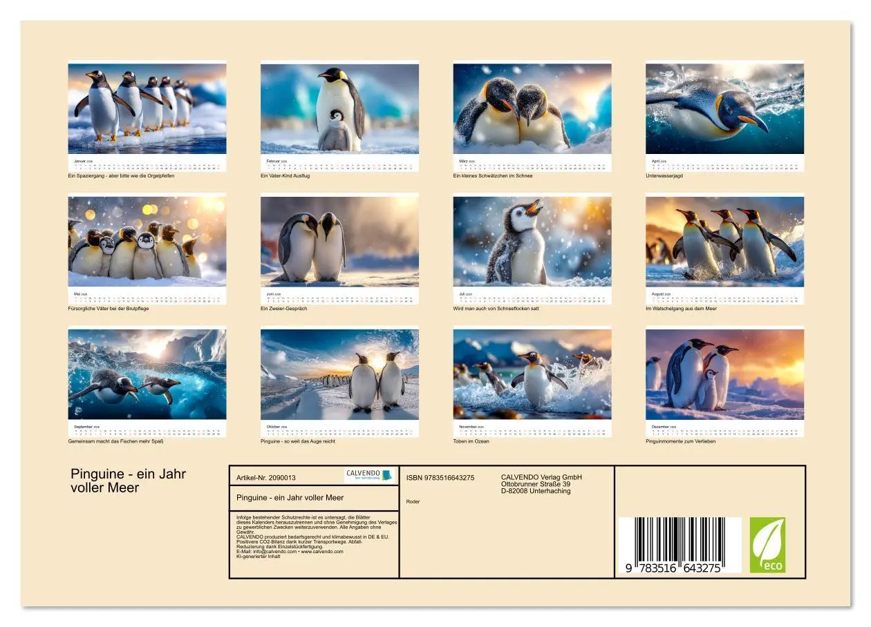 Bild: 9783516643275 | Pinguine - ein Jahr voller Meer (Wandkalender 2026 DIN A4 quer),...
