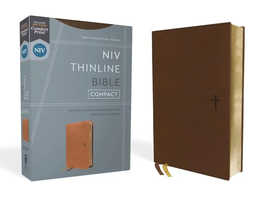 Cover: 9780310463375 | Niv, Thinline Bible, Compact, Leathersoft, Brown, Red Letter,...