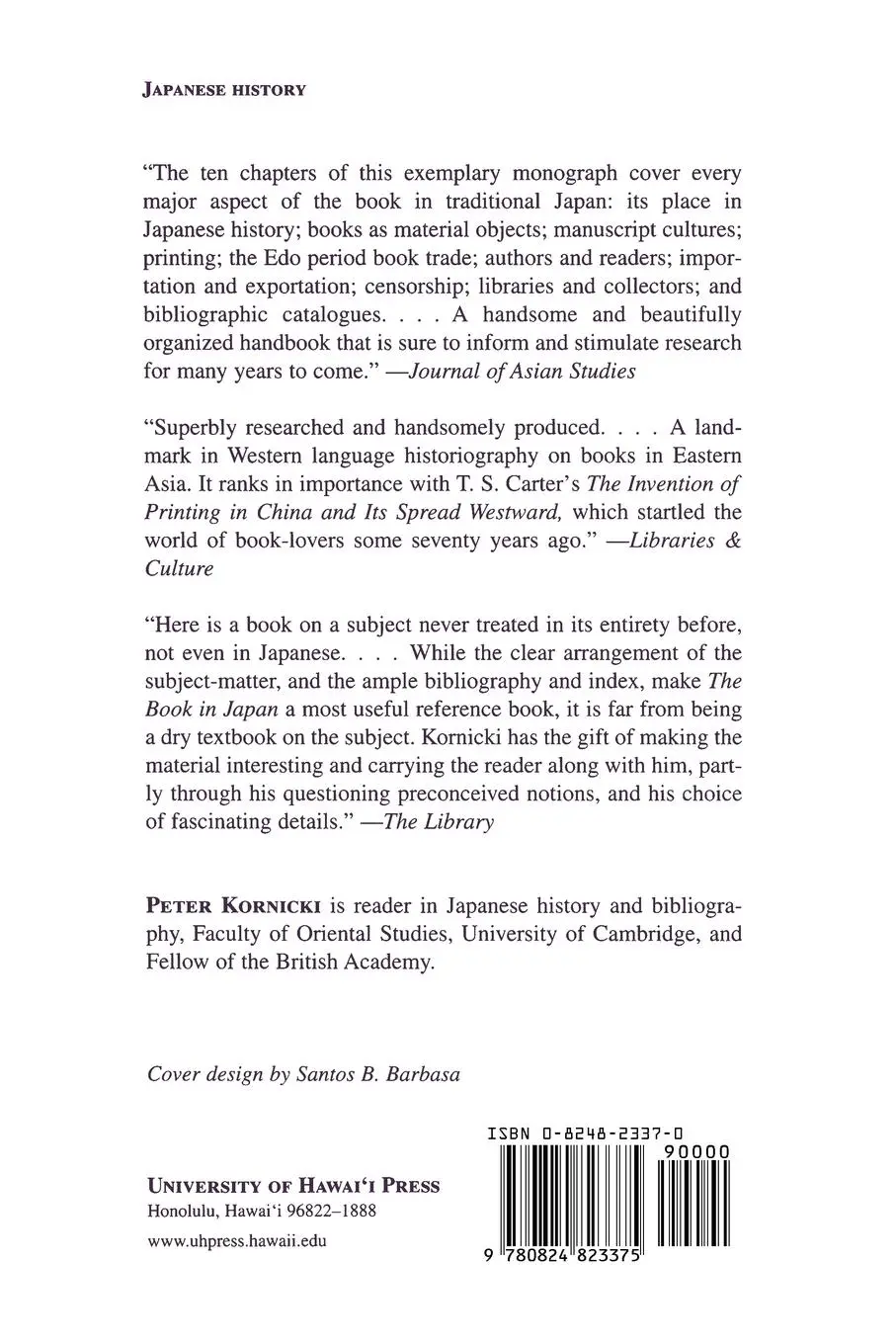 Rückseite: 9780824823375 | The Book in Japan | Peter Kornicki | Taschenbuch | Englisch | 2000