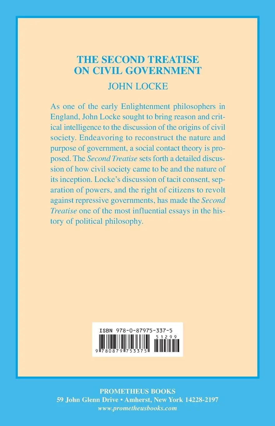 Rückseite: 9780879753375 | The Second Treatise on Civil Government | John Locke | Taschenbuch