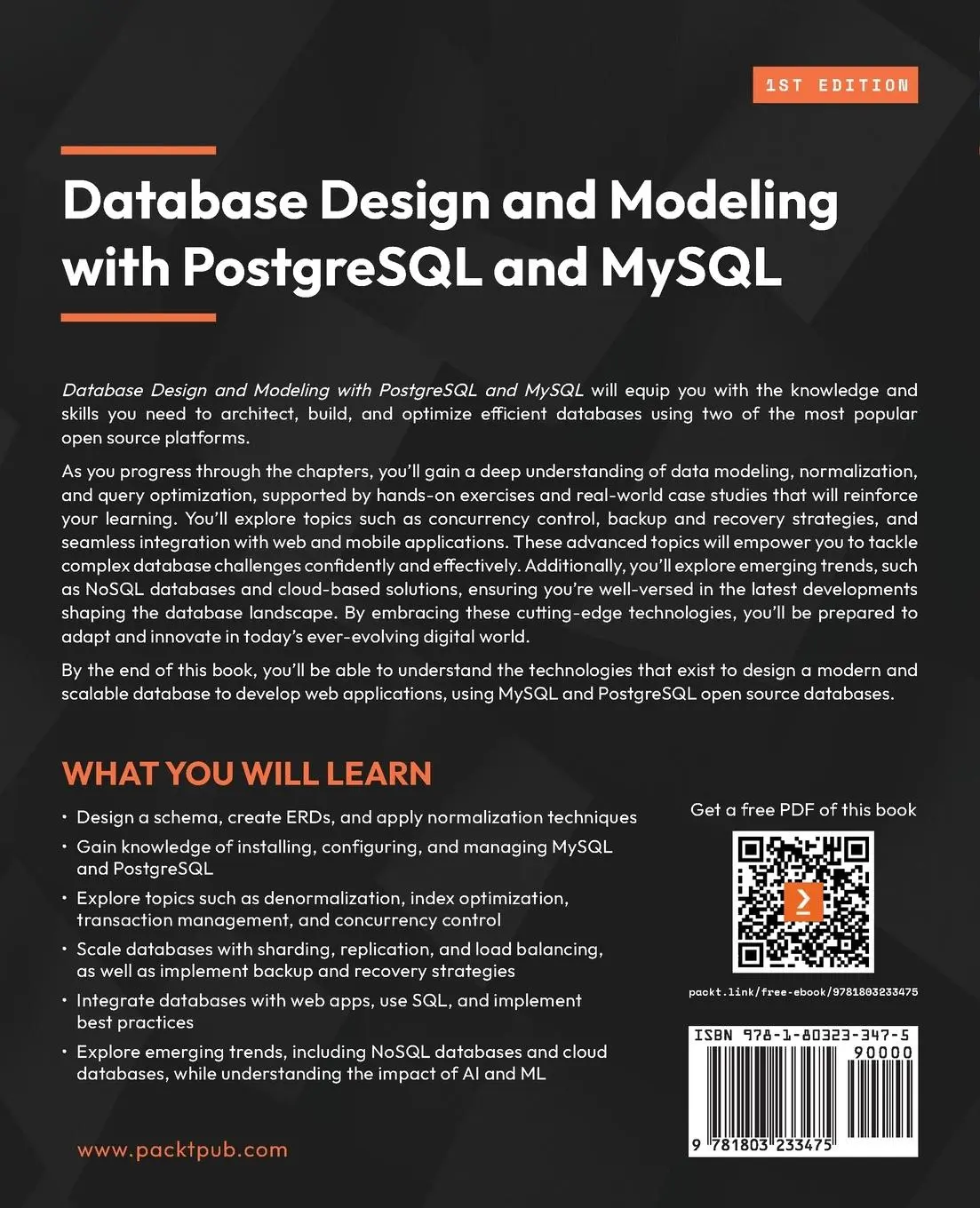 Rückseite: 9781803233475 | Database Design and Modeling with PostgreSQL and MySQL | Taschenbuch
