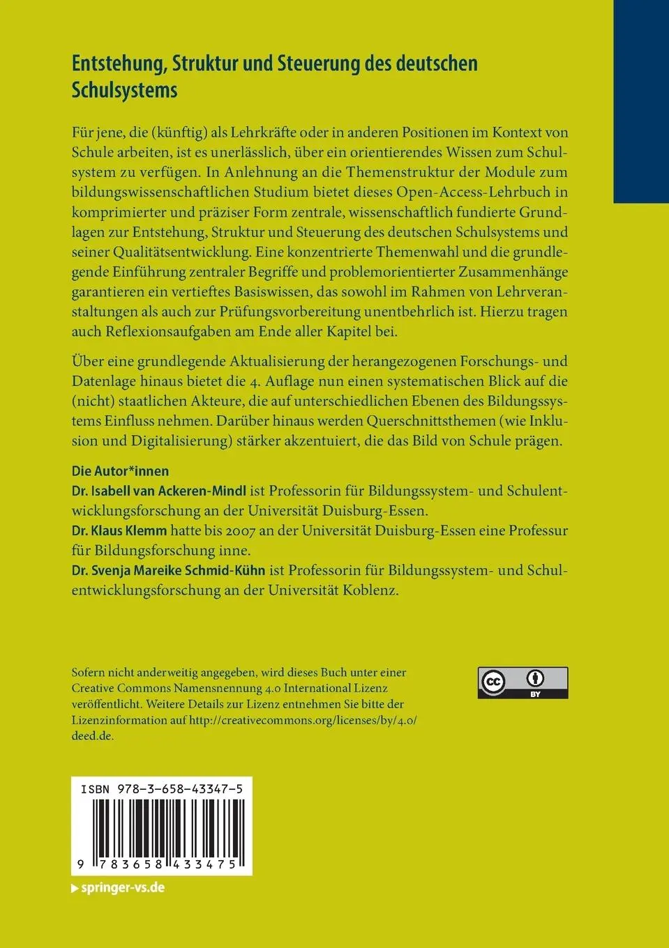 Rückseite: 9783658433475 | Entstehung, Struktur und Steuerung des deutschen Schulsystems | Buch