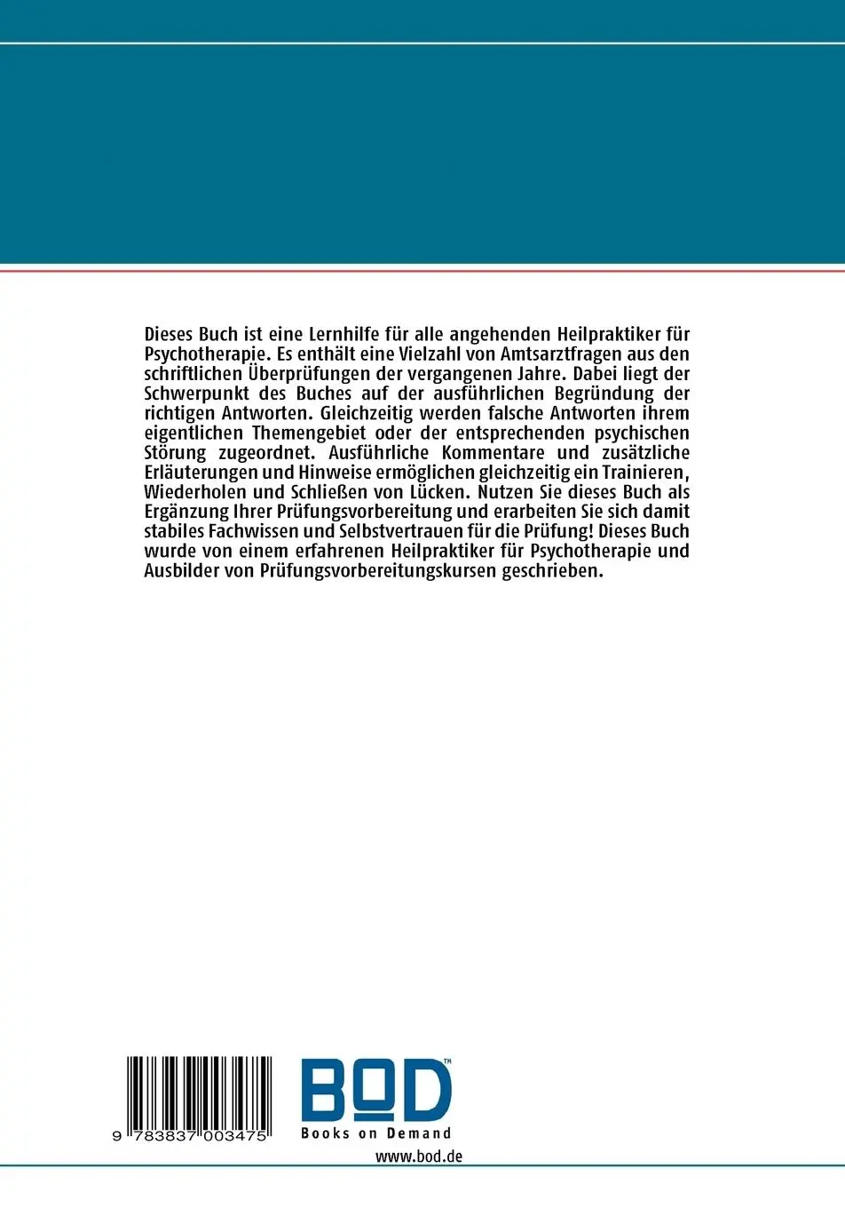 Rückseite: 9783837003475 | Heilpraktiker für Psychotherapie | Band 2: Die schriftliche Prüfung