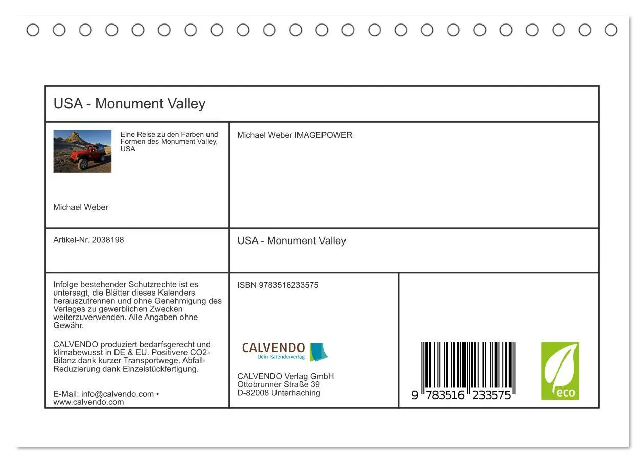 Bild: 9783516233575 | USA - Monument Valley (Tischkalender 2026 DIN A5 quer), CALVENDO...