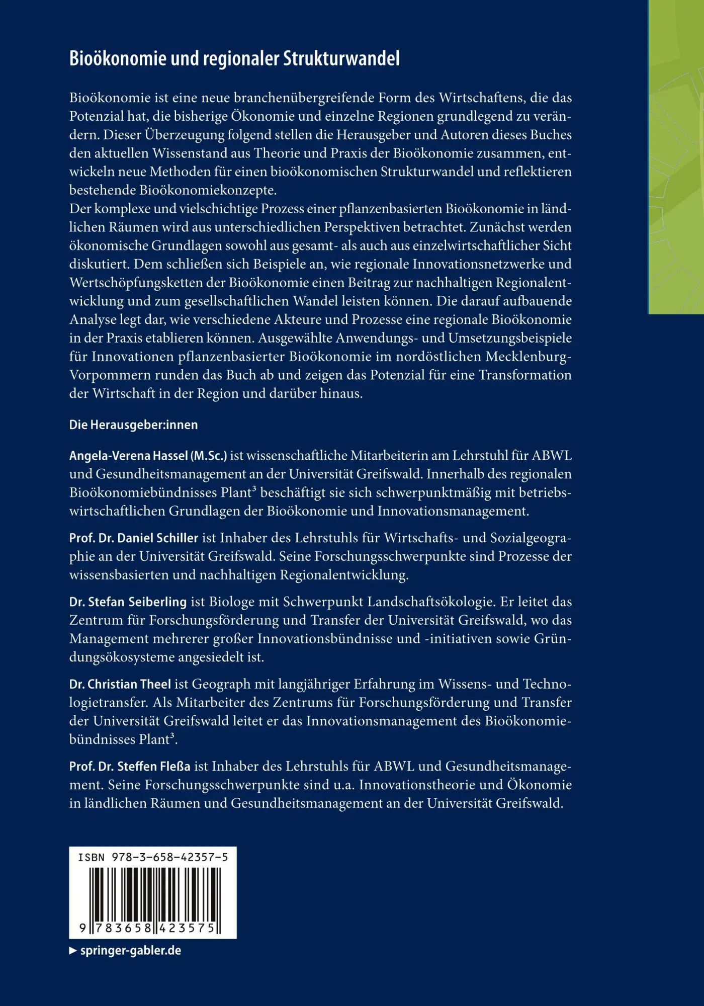 Rückseite: 9783658423575 | Bioökonomie und regionaler Strukturwandel | Hassel (u. a.) | Buch