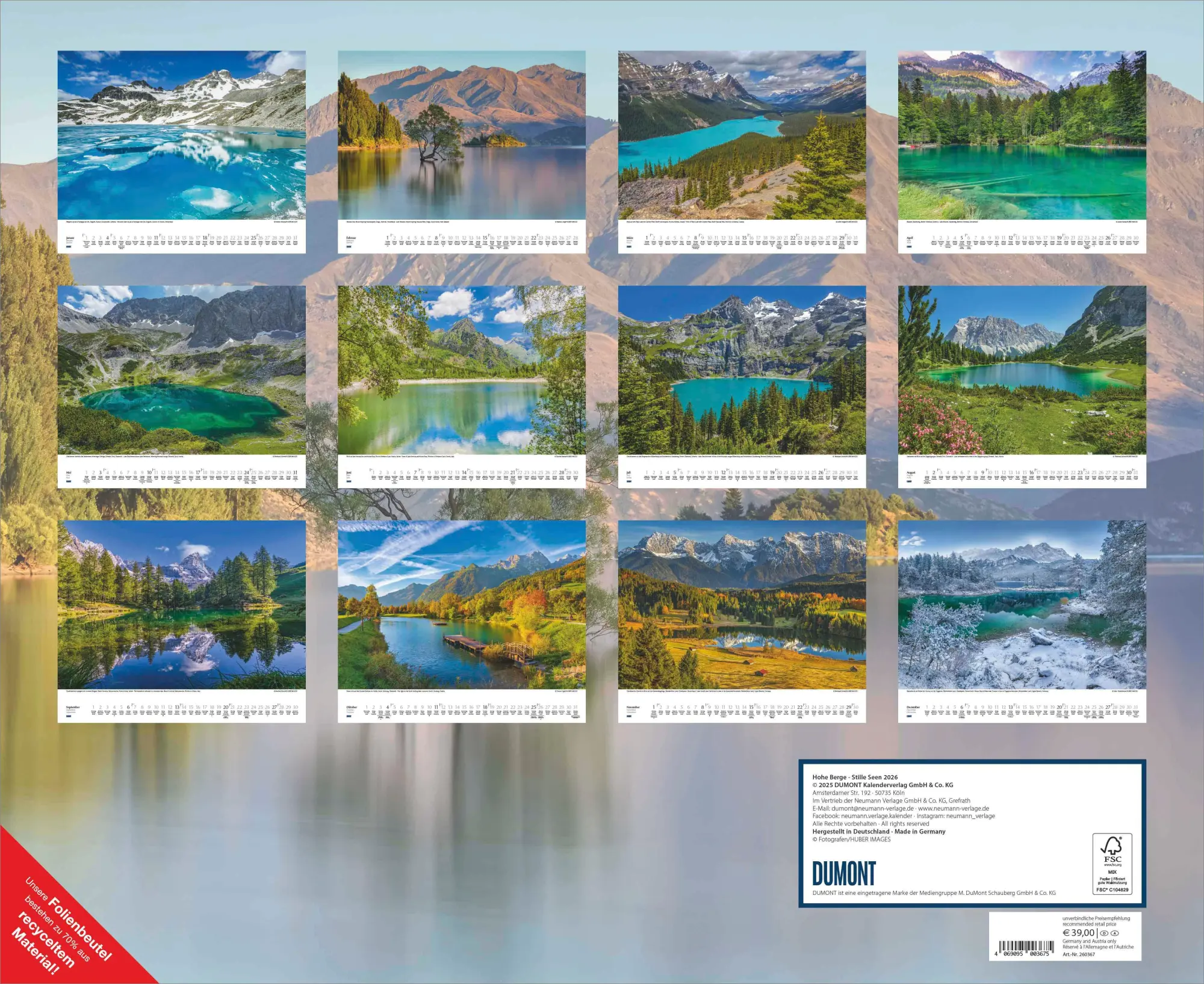 Bild: 4069095003675 | Hohe Berge - Stille Seen 2026 - Wandkalender 52 x 42,5 cm -...