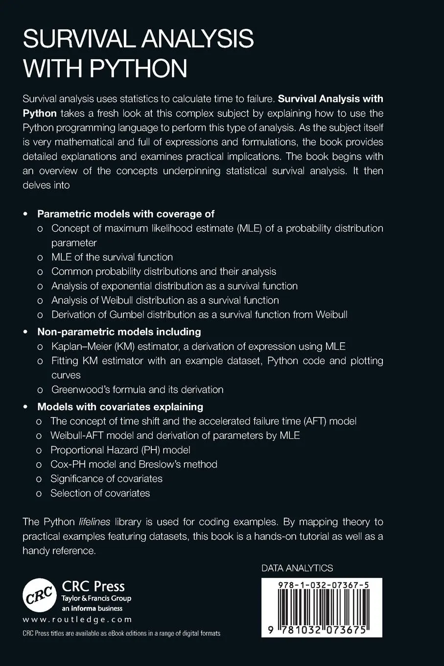 Rückseite: 9781032073675 | Survival Analysis with Python | Avishek Nag | Taschenbuch | Englisch