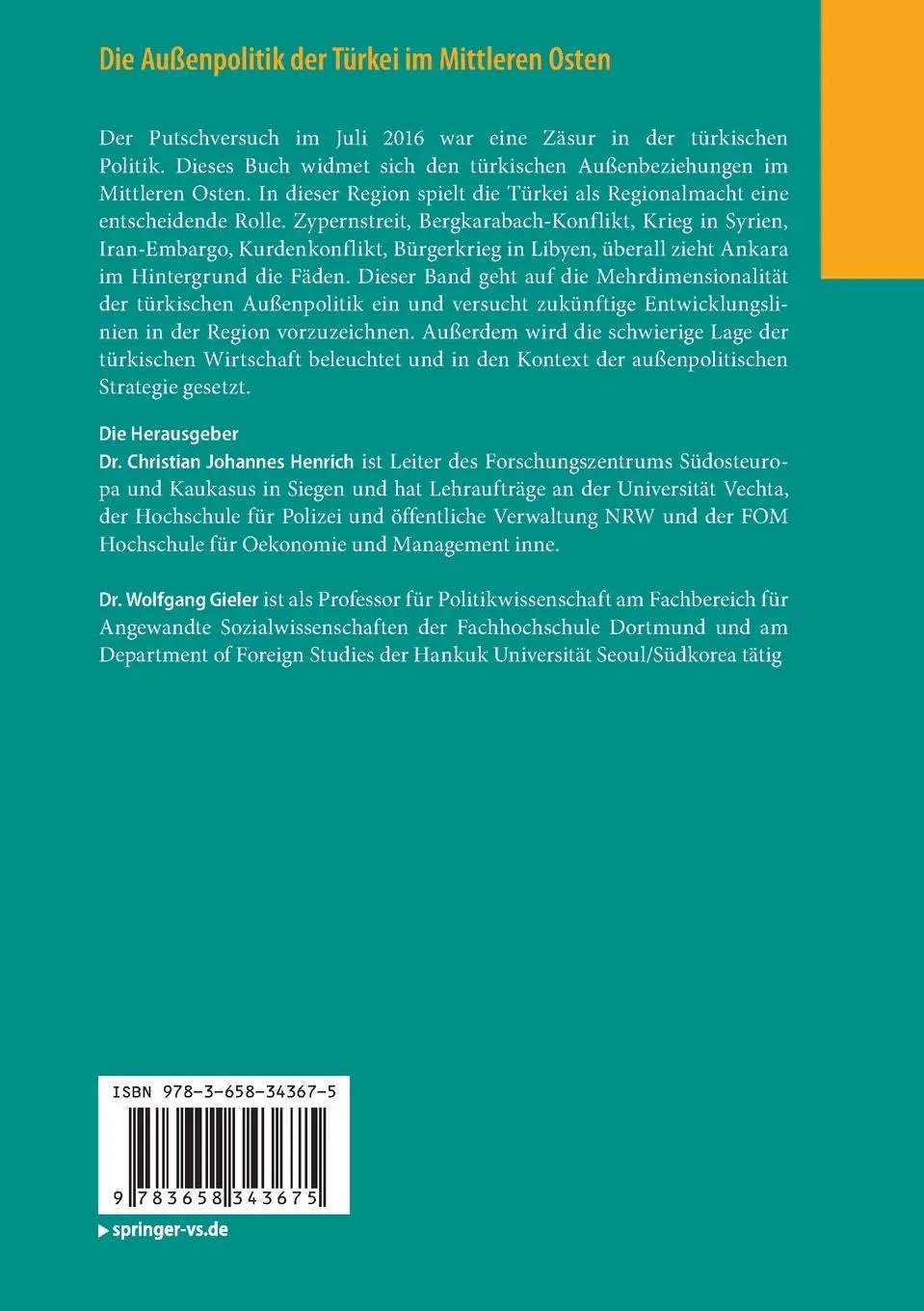Rückseite: 9783658343675 | Die Außenpolitik der Türkei im Mittleren Osten | Gieler (u. a.) | Buch