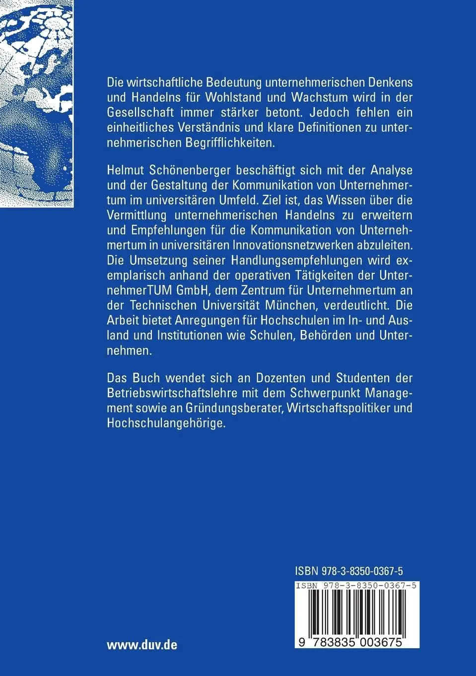 Rückseite: 9783835003675 | Kommunikation von Unternehmertum | Helmut Schönenberger | Taschenbuch