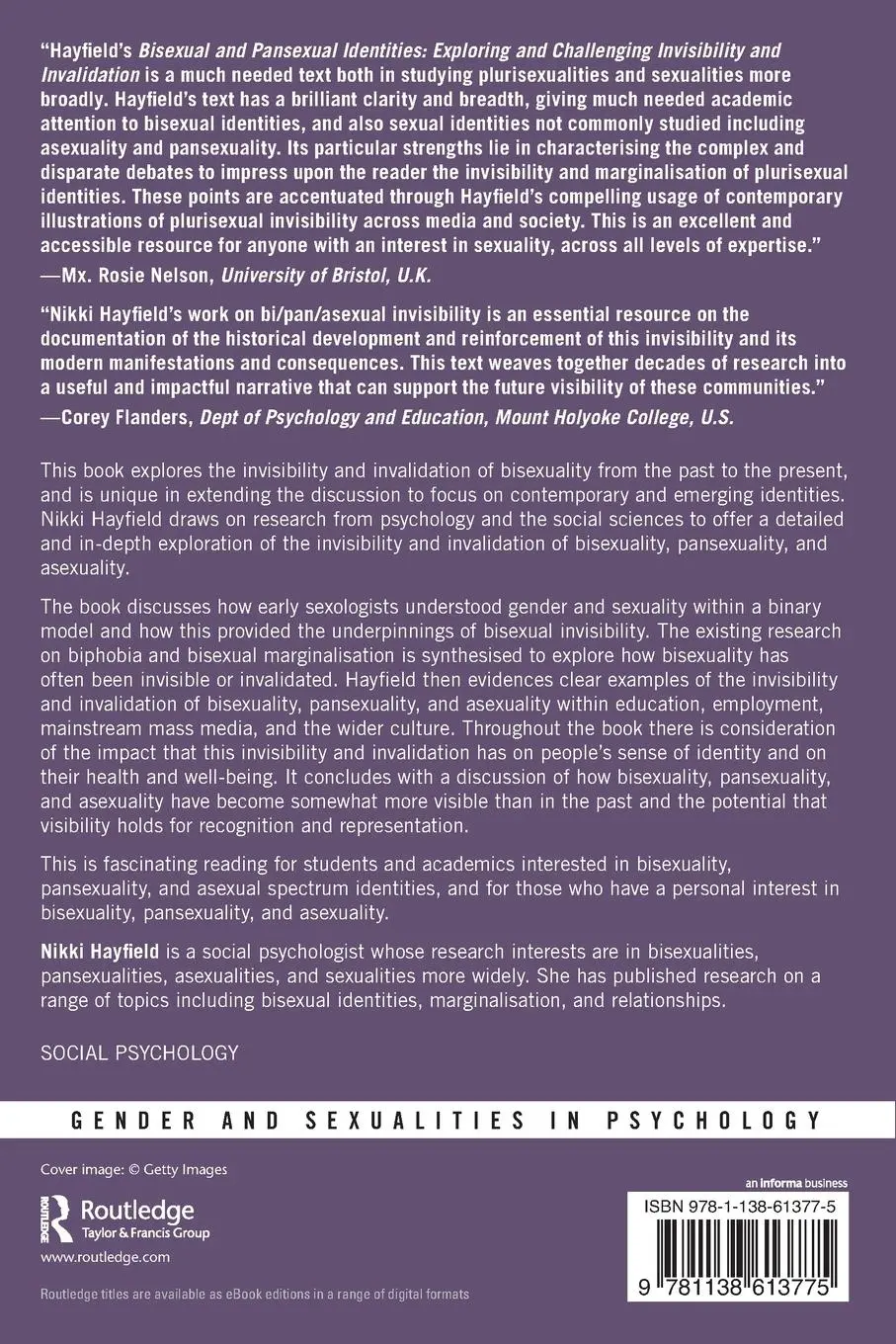 Rückseite: 9781138613775 | Bisexual and Pansexual Identities | Nikki Hayfield | Taschenbuch