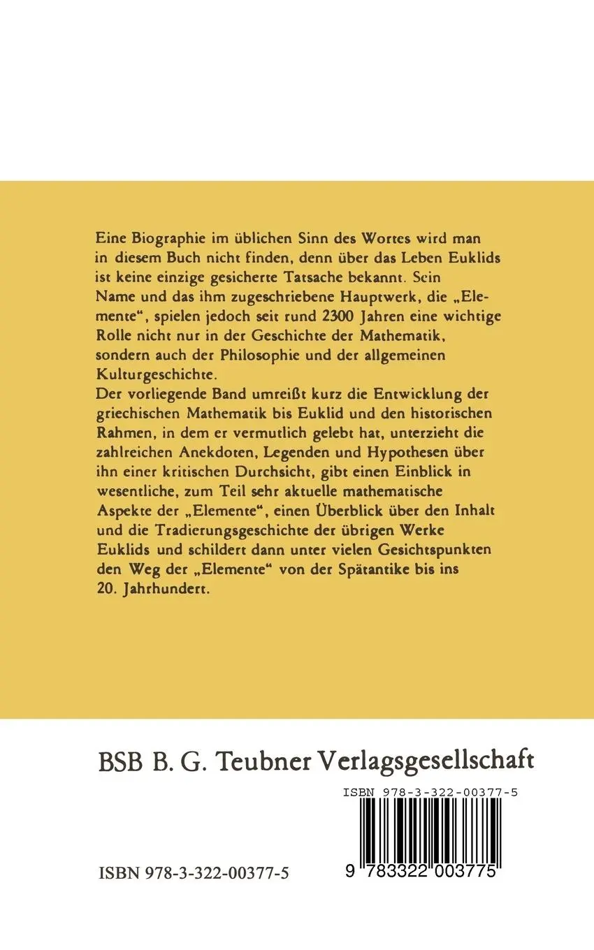 Rückseite: 9783322003775 | Euklid | Peter Schreiber | Taschenbuch | 159 S. | Deutsch | 1987