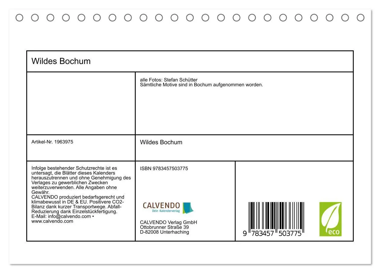 Bild: 9783457503775 | Wildes Bochum (Tischkalender 2026 DIN A5 quer), CALVENDO...