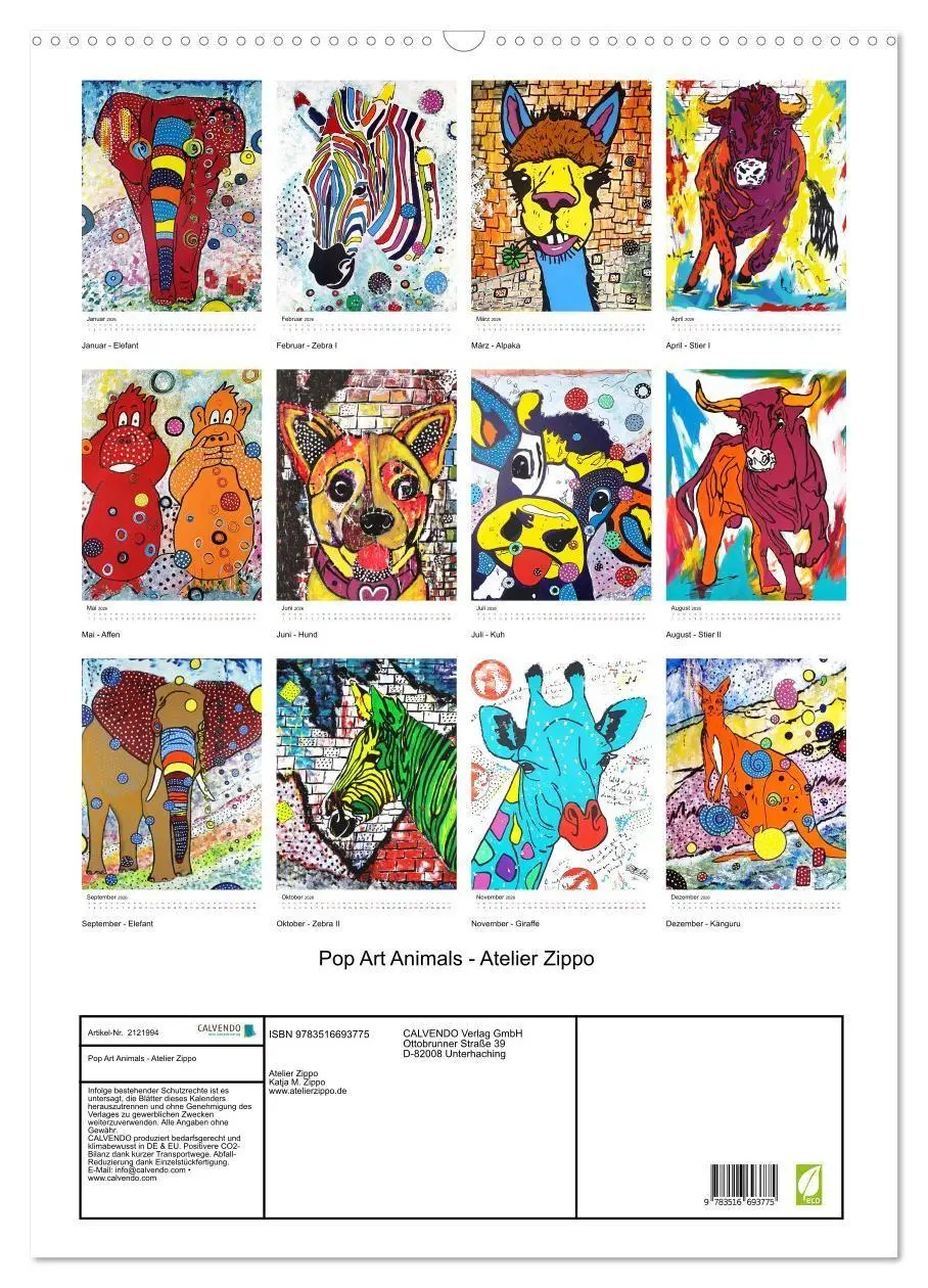 Bild: 9783516693775 | Pop Art Animals - Atelier Zippo (Wandkalender 2026 DIN A2 hoch),...