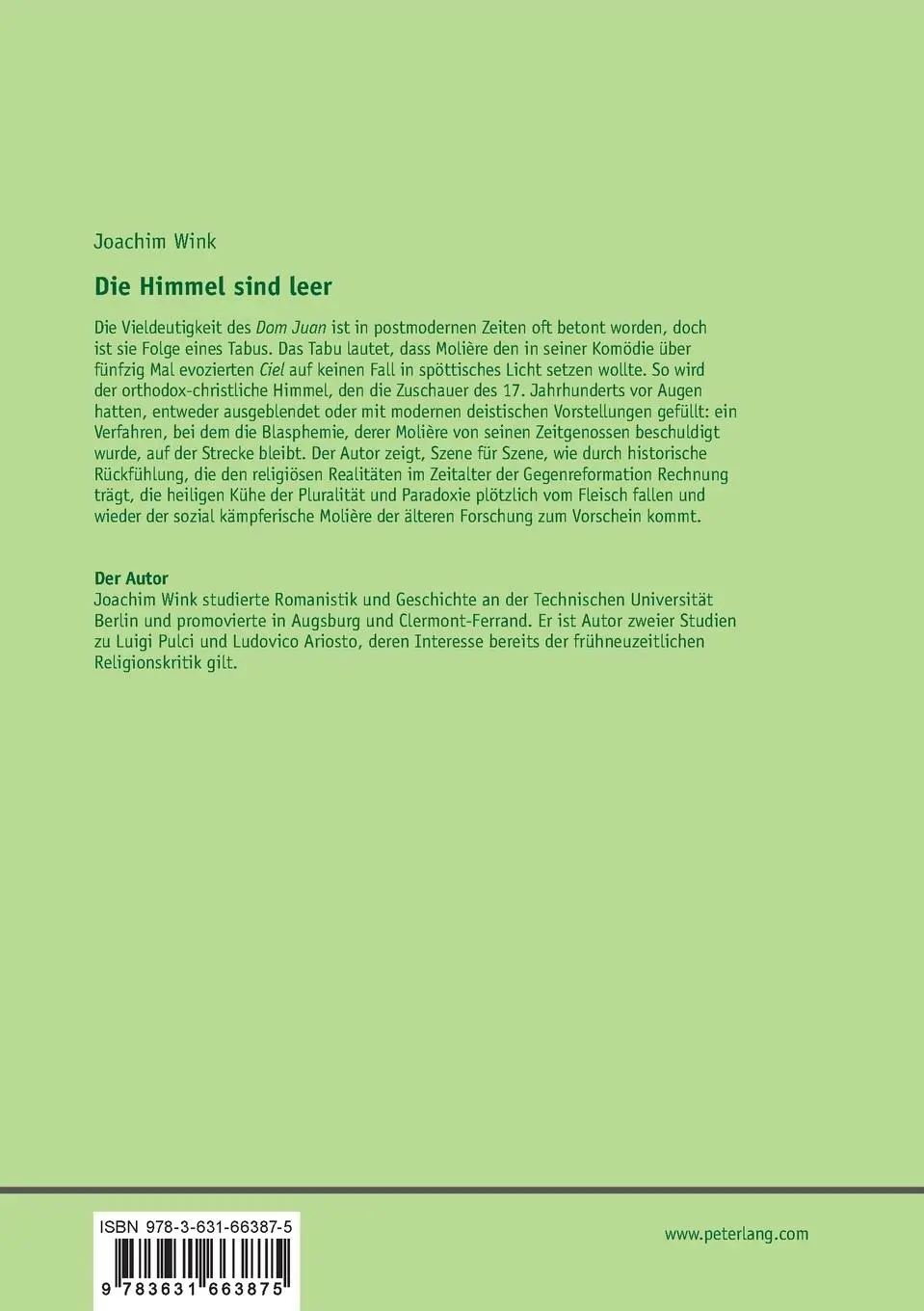 Rückseite: 9783631663875 | Die Himmel sind leer | Joachim Wink | Taschenbuch | 800 S. | Deutsch