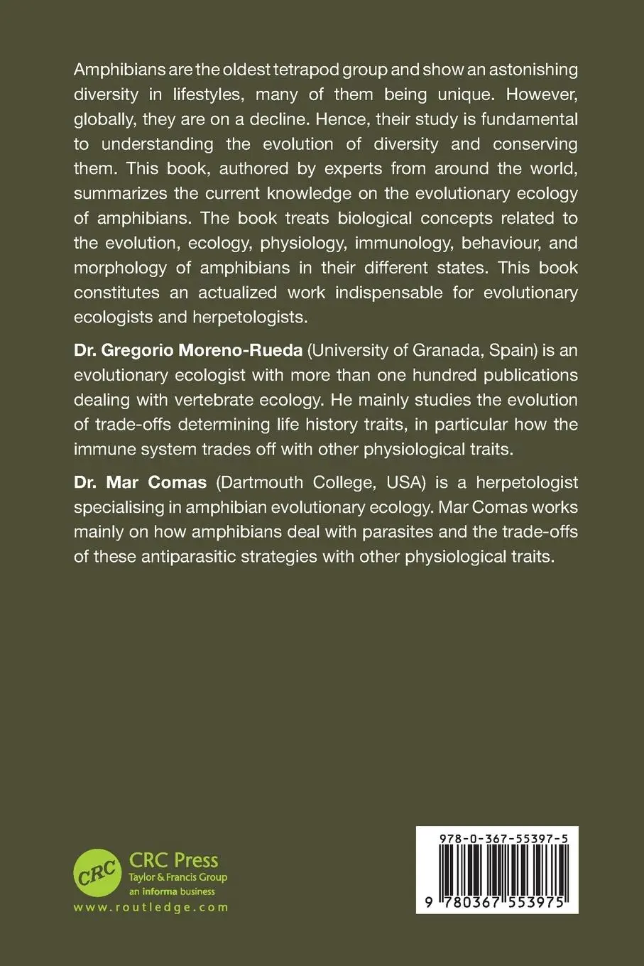 Rückseite: 9780367553975 | Evolutionary Ecology of Amphibians | Gregorio Moreno-Rueda (u. a.)