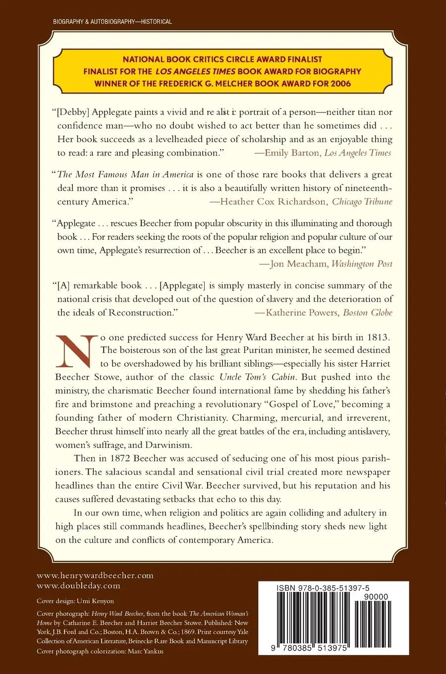 Rückseite: 9780385513975 | The Most Famous Man in America | The Biography of Henry Ward Beecher