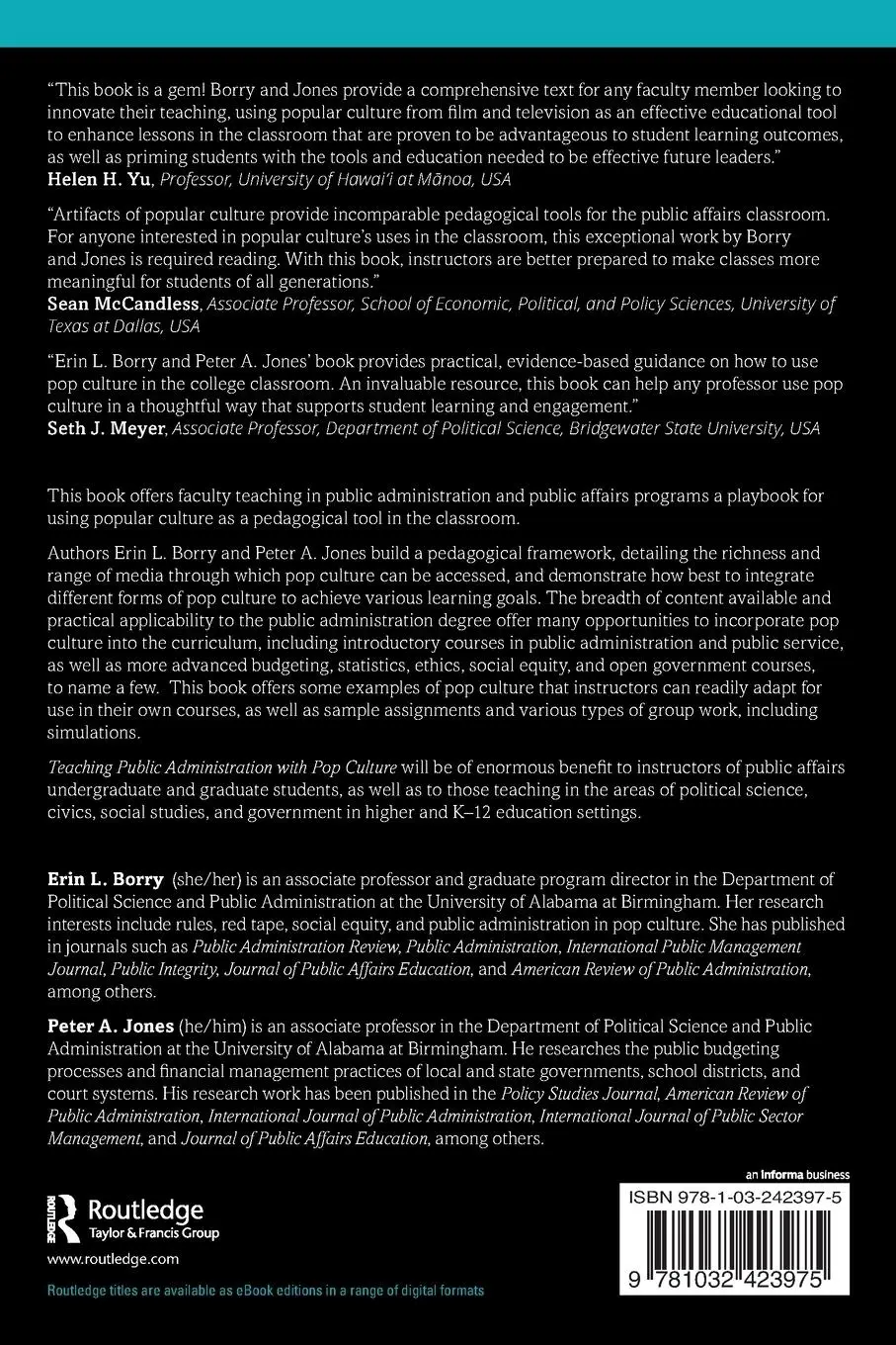 Rückseite: 9781032423975 | Teaching Public Administration with Pop Culture | Borry (u. a.) | Buch