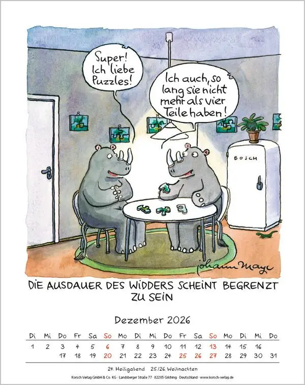 Bild: 9783731883975 | Widder 2026 | Verlag Korsch | Kalender | Spiralbindung | 13 S. | 2026