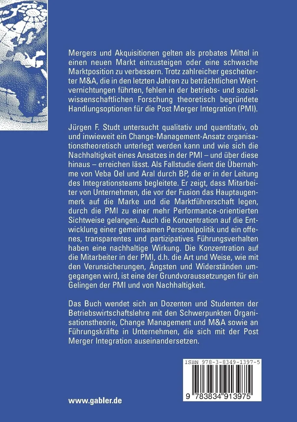 Rückseite: 9783834913975 | Nachhaltigkeit in der Post Merger Integration | Jürgen Friedrich Studt