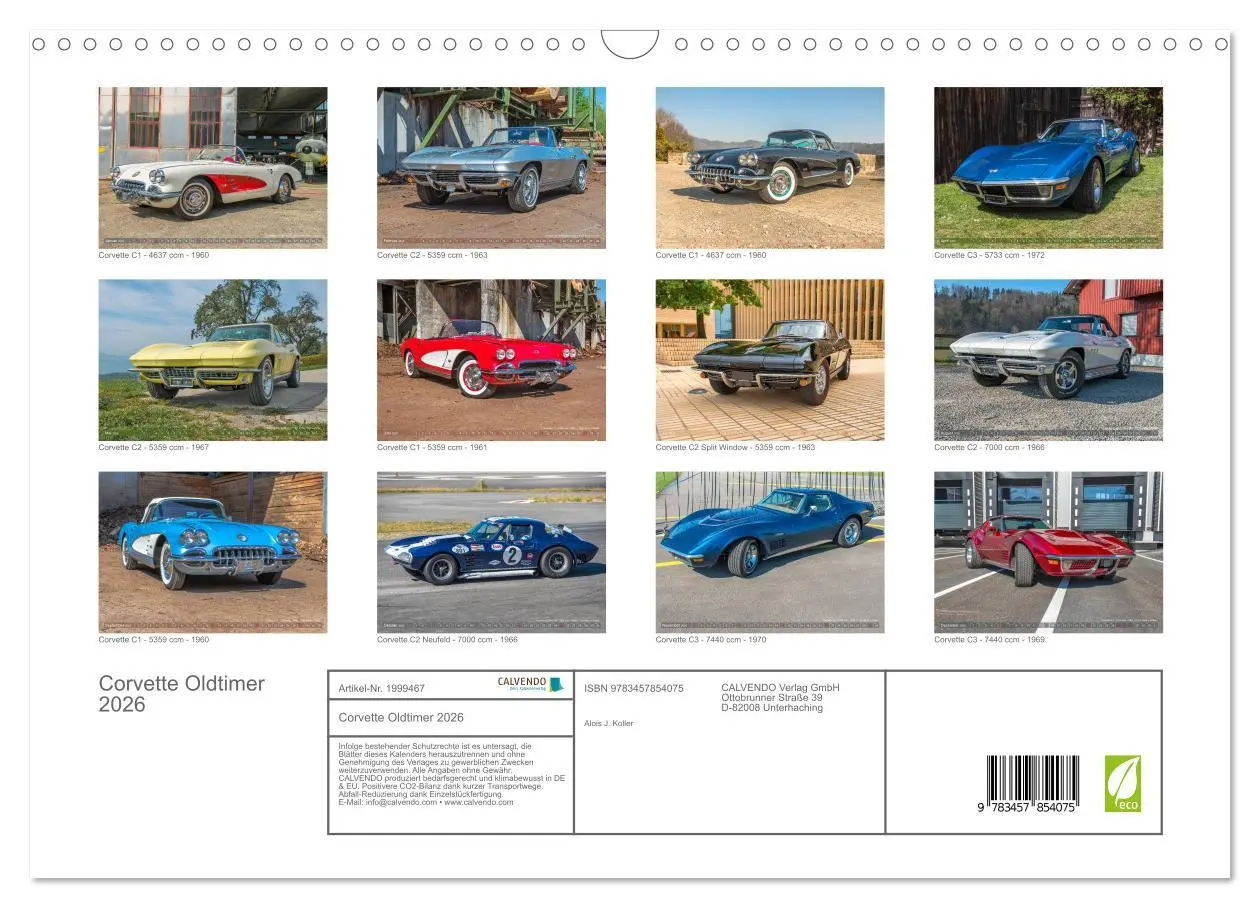 Bild: 9783457854075 | Corvette Oldtimer 2026 (Wandkalender 2026 DIN A3 quer), CALVENDO...